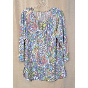 Groovy 60s 70s Multicolored Psychedelic Paisley Long Sleeve XL Tunic Hippie